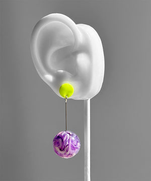 Polka Dot Earrings--Neon Yellow and Purple Swirl