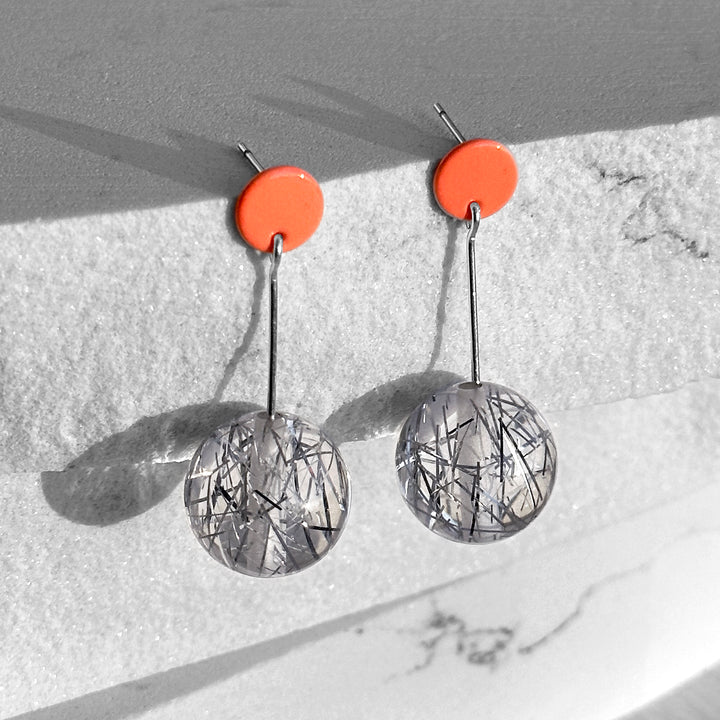 Polka Dot Earrings--Neon Coral and Silver