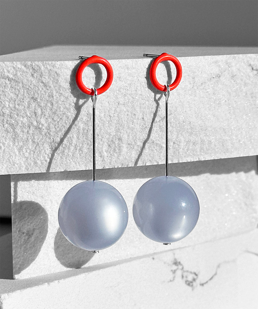 Ingo Earrings--Neon Coral and Pale Blue