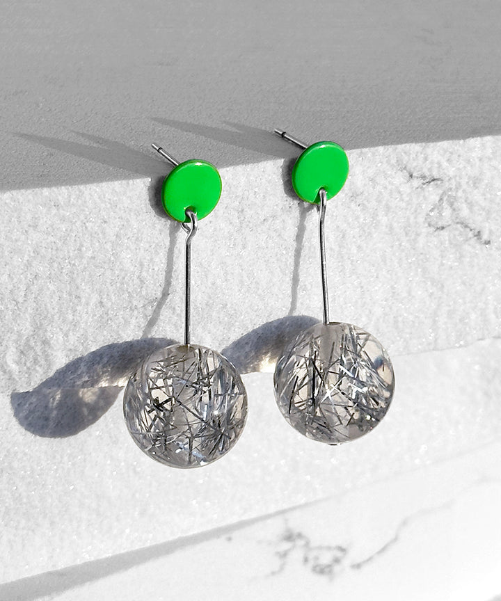 Polka Dot Earrings--Neon Green and Silver