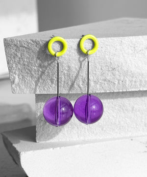 Ingo Earrings--Neon Yellow and Purple