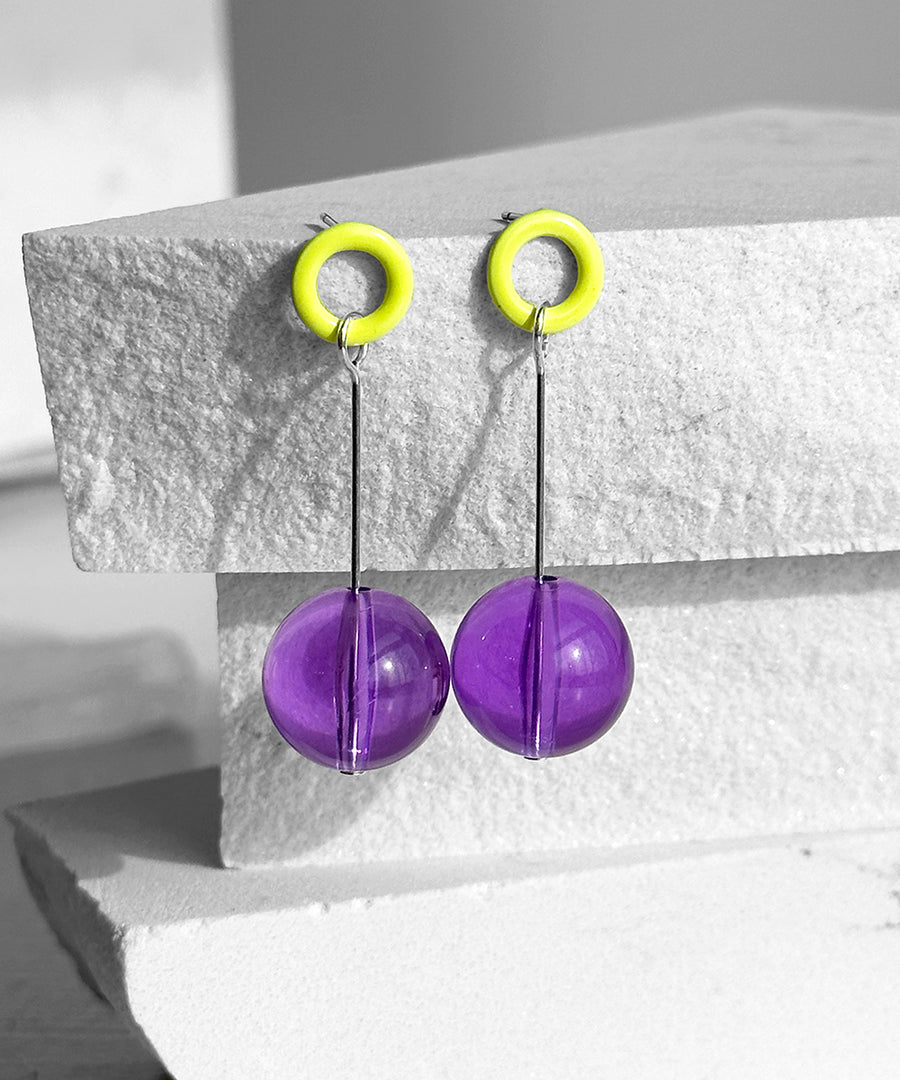 Ingo Earrings--Neon Yellow and Purple