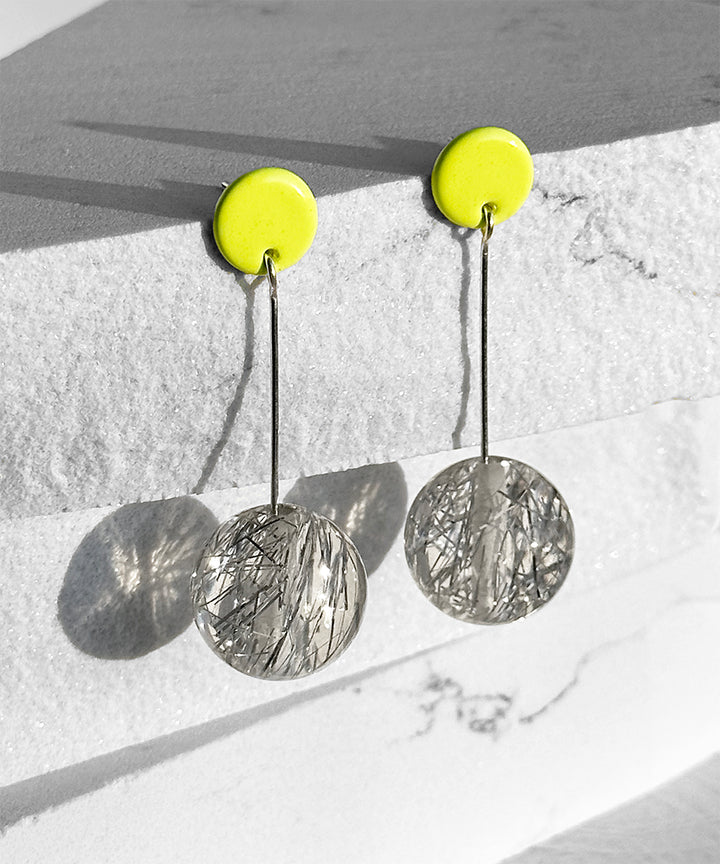 Polka Dot Earrings--Neon Yellow and Silver