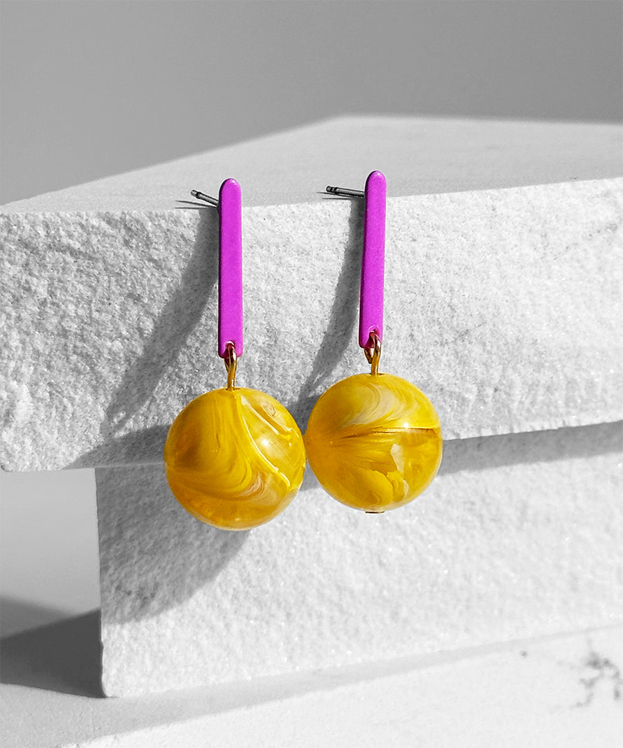 Aarnio Earrings--Magenta and Yellow Swirl
