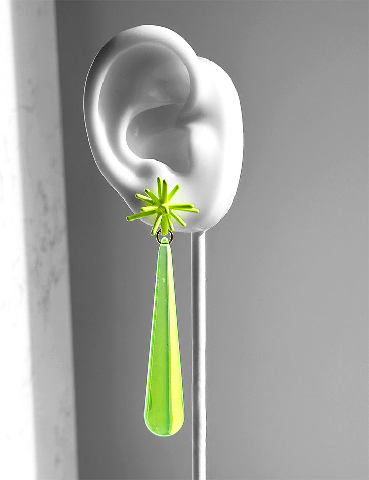 Sputnik Extra Long Drop Earrings--Neon Yellow