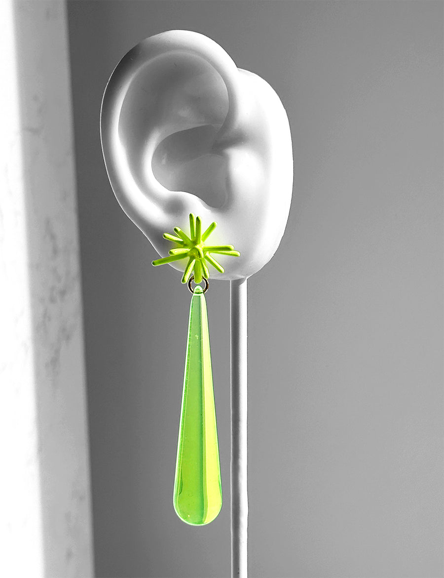 Sputnik Extra Long Drop Earrings--Neon Yellow
