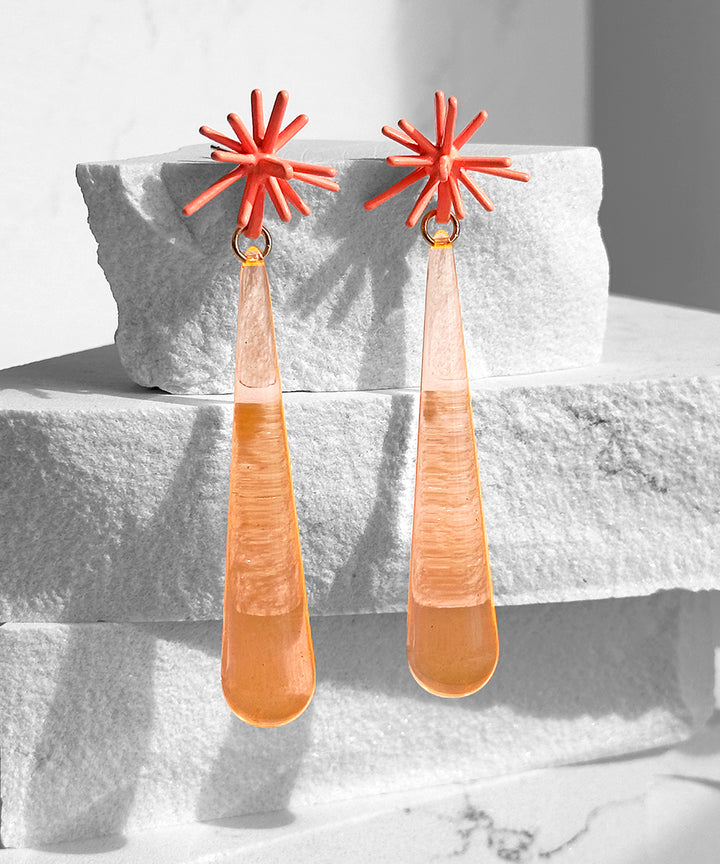Sputnik Extra Long Drop Earrings--Neon Coral