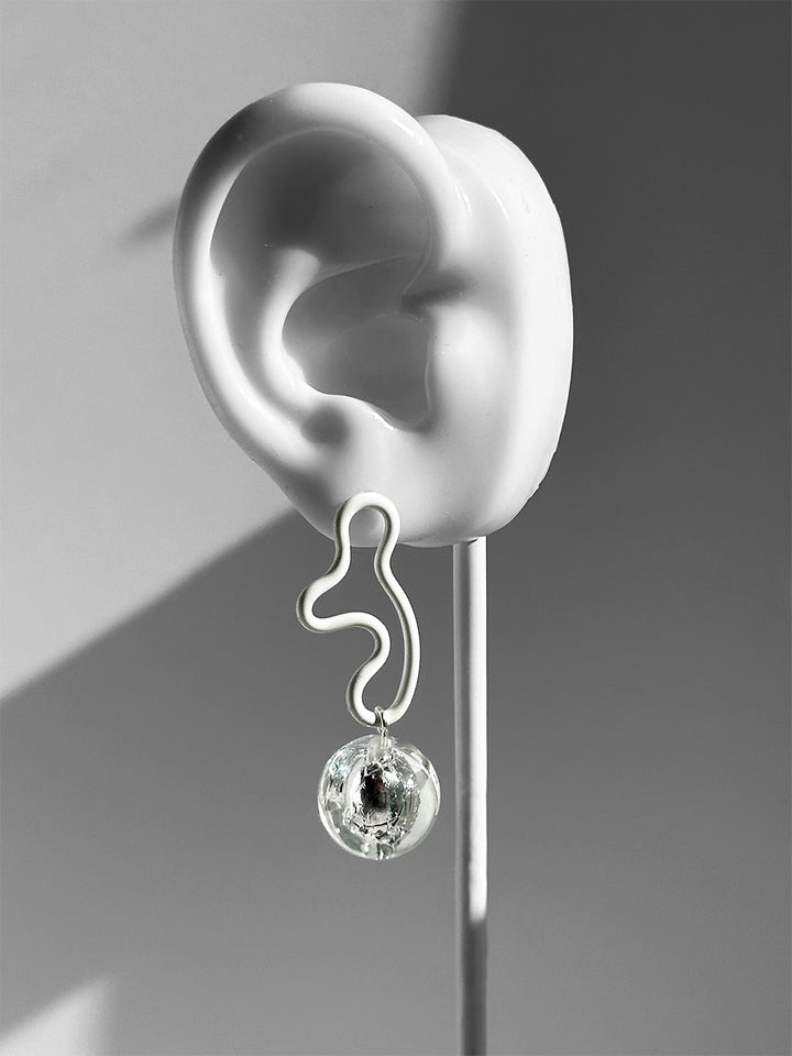 The Blob! Earrings--White and Silver Foil
