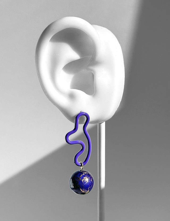 The Blob! Earrings--Gold and Indigo Purple