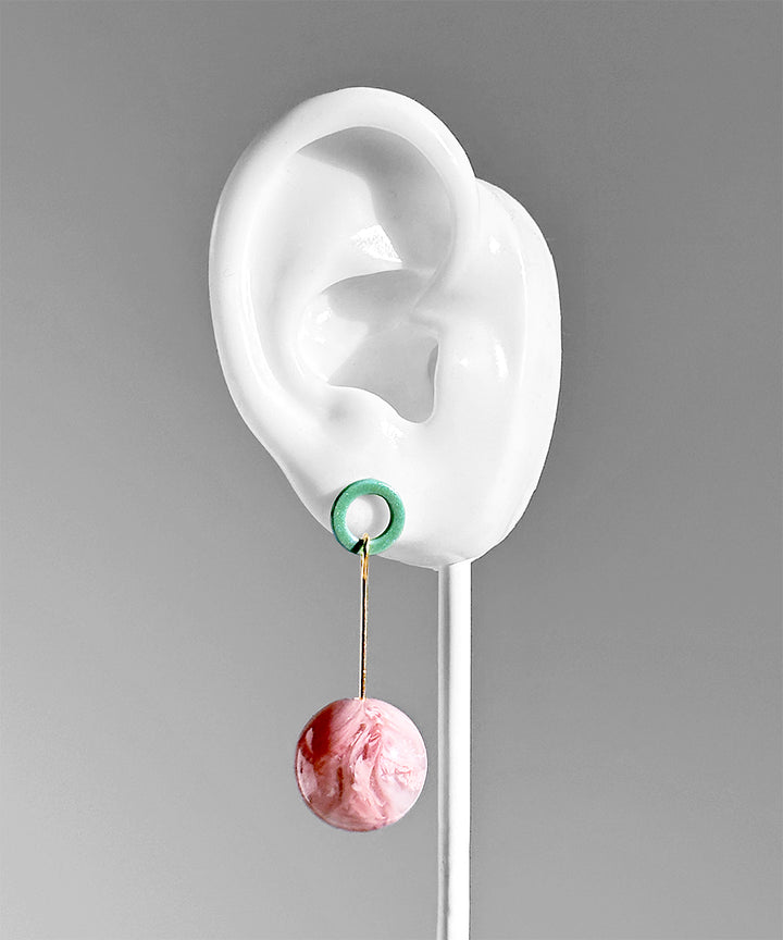 Ingo Earrings--Turquoise and Rose Pink Swirl