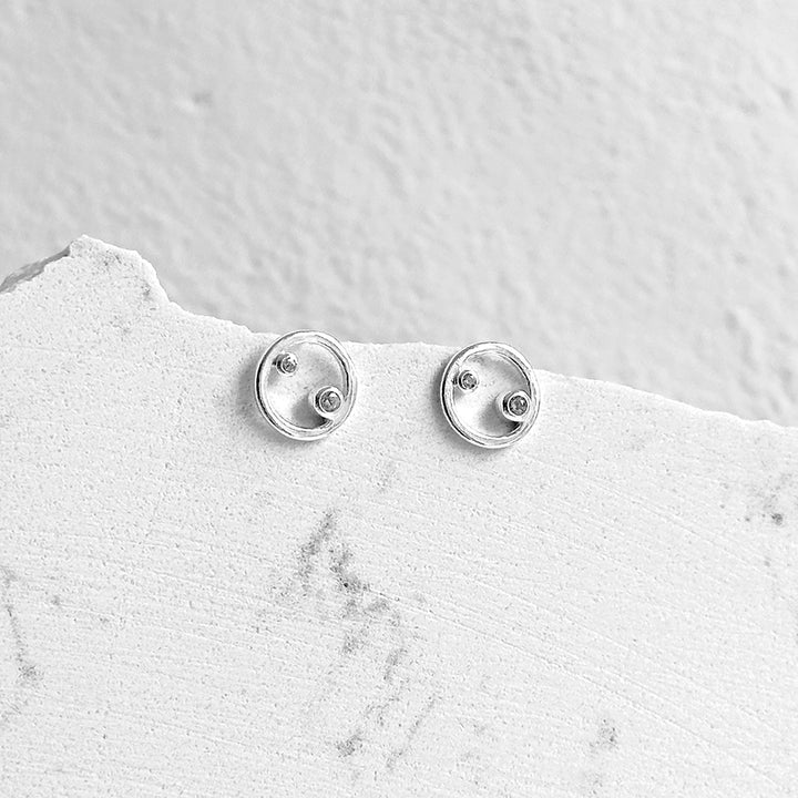 Open Circle White Topaz Post Earrings