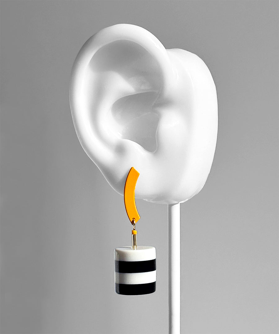 Achille Earrings--Orange, Black and White