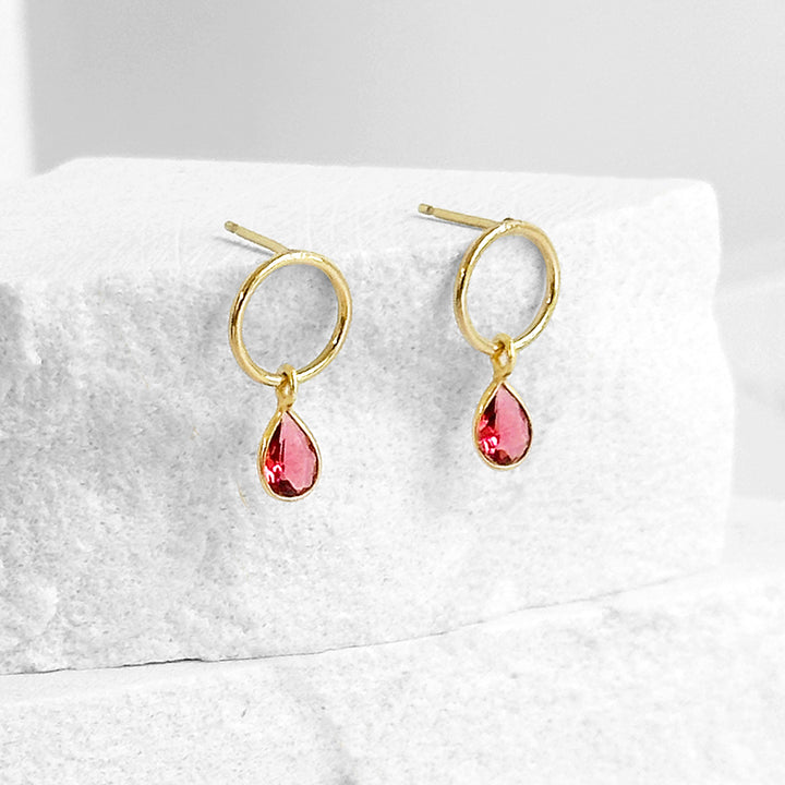 Rhodolite Garnet Teardrop Circle Earrings