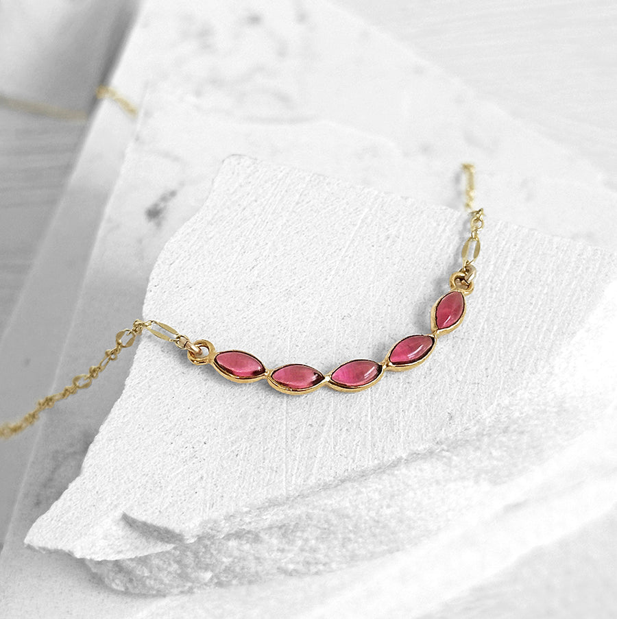 Multi-Stone Marquise Bar Necklace Rhodolite Garnet