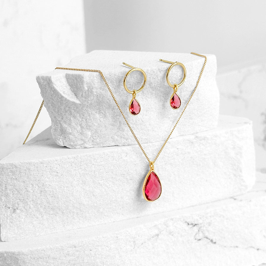 Rhodolite Garnet Teardrop Circle Earrings