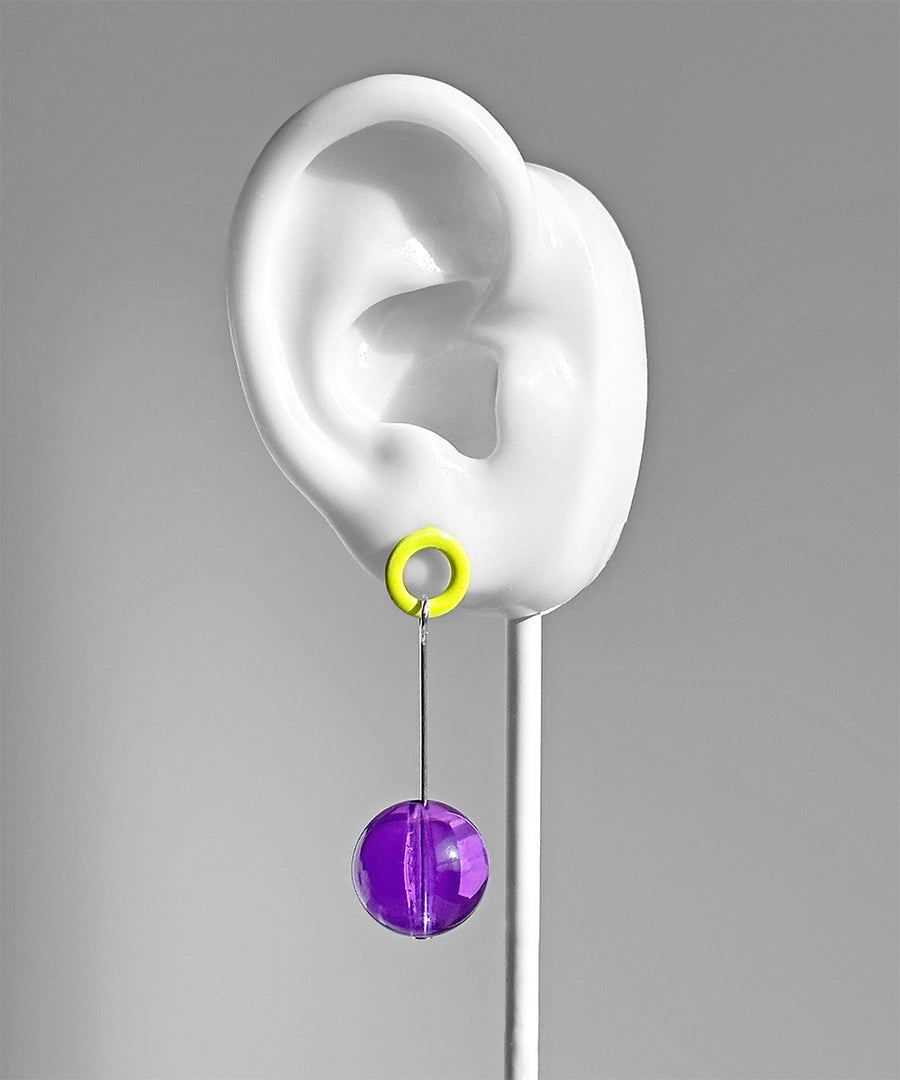 Ingo Earrings--Neon Yellow and Purple