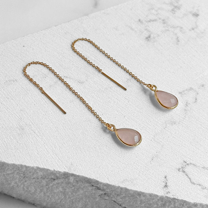 Rose Quartz Teardrop Threader Earrings