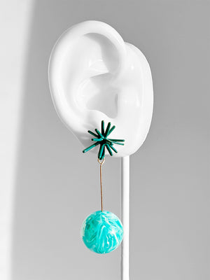 Sputnik Round Drop Earrings--Teal Swirl