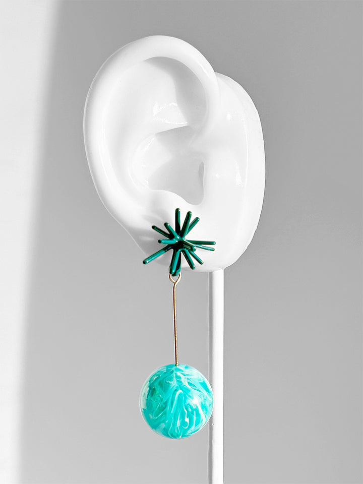 Sputnik Round Drop Earrings--Teal Swirl