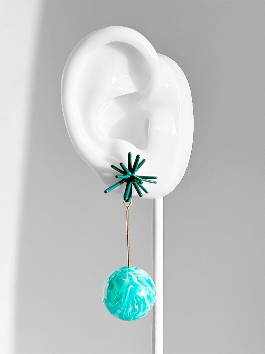 Sputnik Round Drop Earrings--Teal Swirl