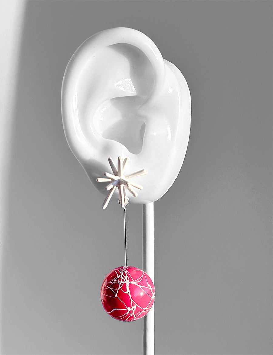 Sputnik Round Drop Earrings--White and Magenta