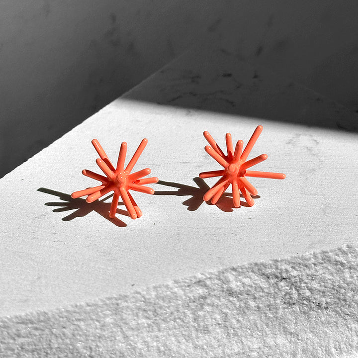 Sputnik Post Earrings--Coral