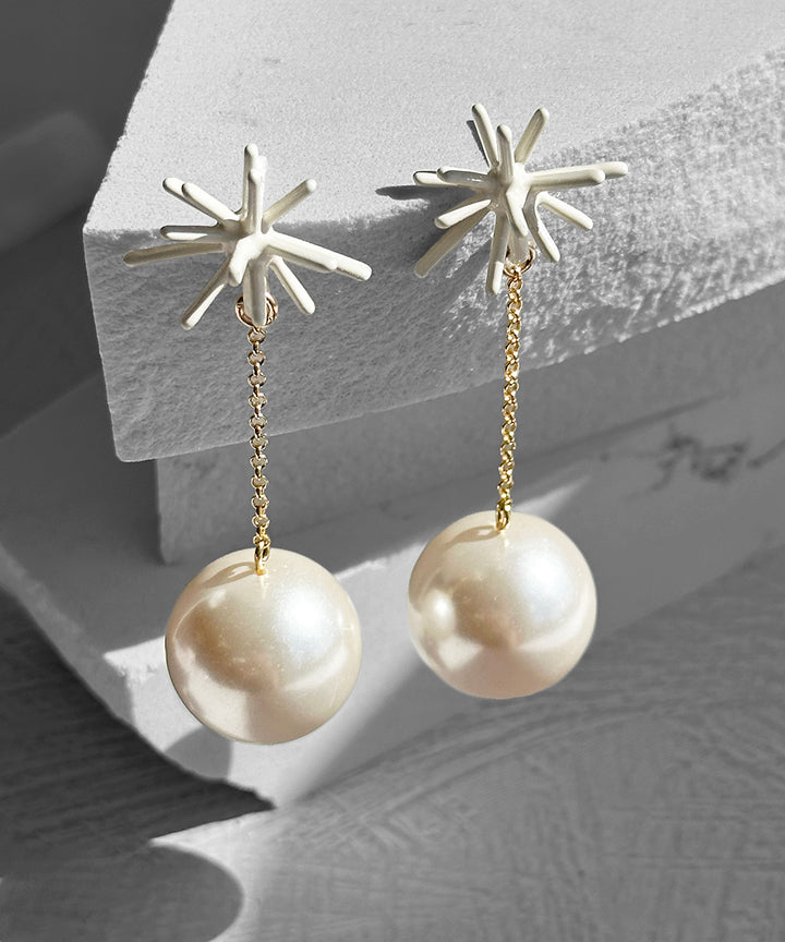 Sputnik Round Drop Earrings--Cream and Pearl