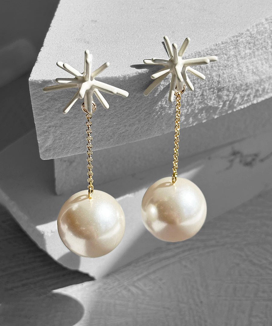 Sputnik Round Drop Earrings--Cream and Pearl