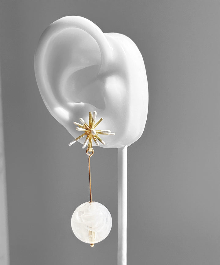 Sputnik Round Drop Earrings--White Swirl and Gold