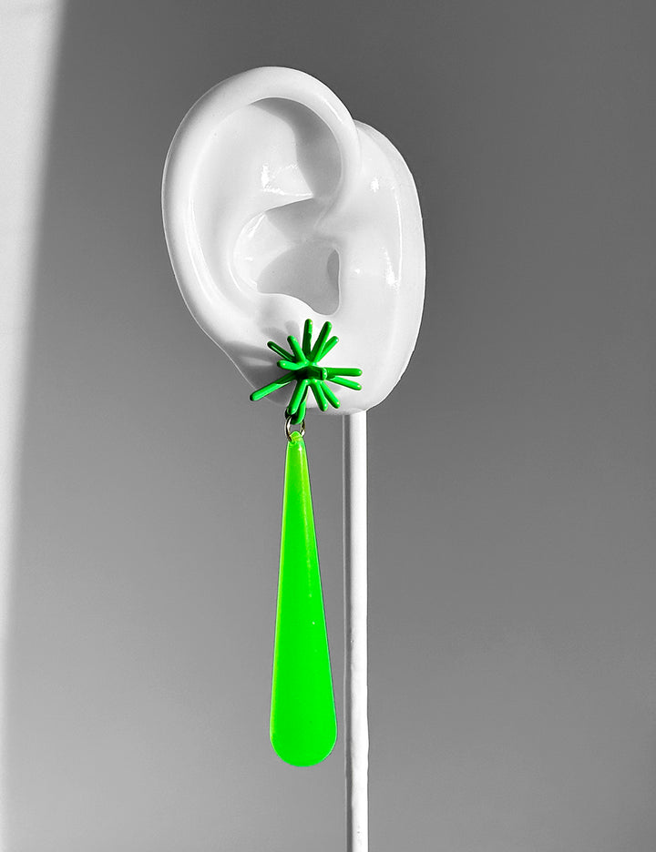 Sputnik Extra Long Drop Earrings--Neon Green