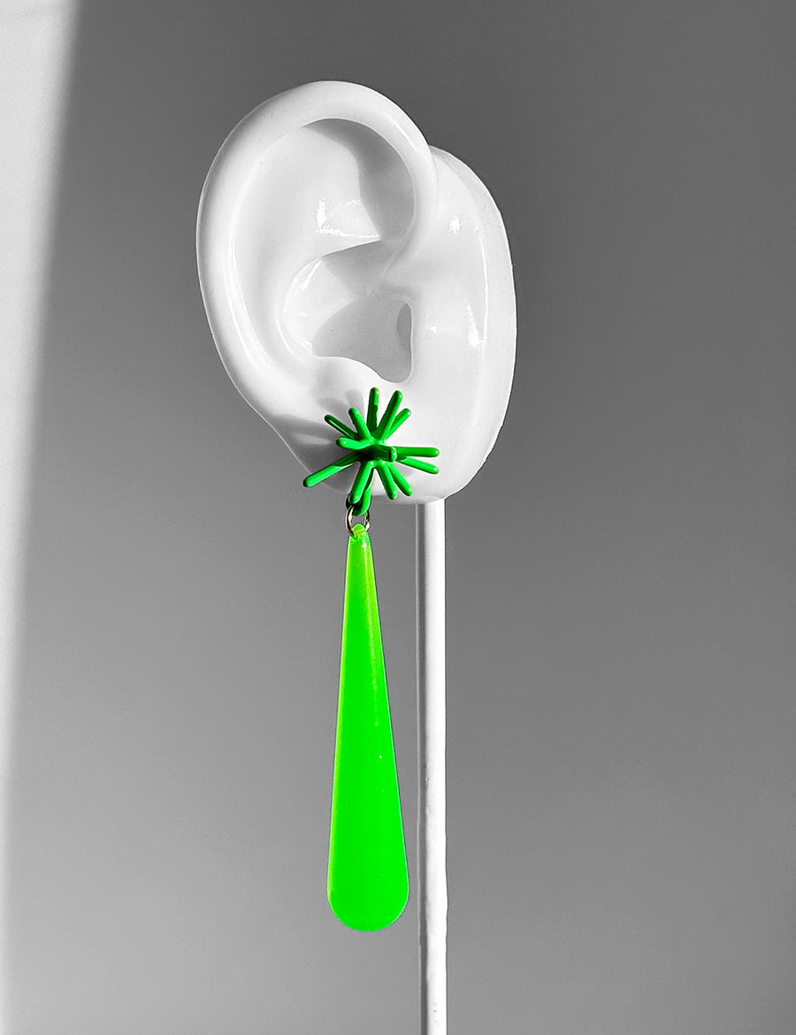 Sputnik Extra Long Drop Earrings--Neon Green