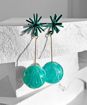 Sputnik Round Drop Earrings--Teal Swirl