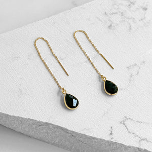 Black Onyx Teardrop Threader Earrings