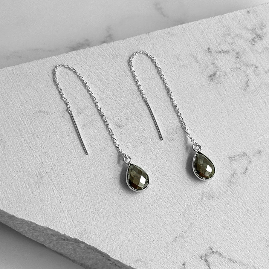 Pyrite Teardrop Threader Earrings