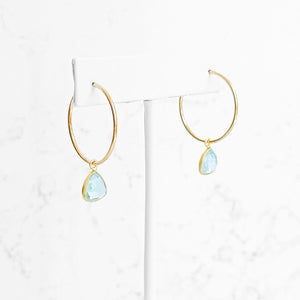Blue Topaz Gemstone Hoop Earrings