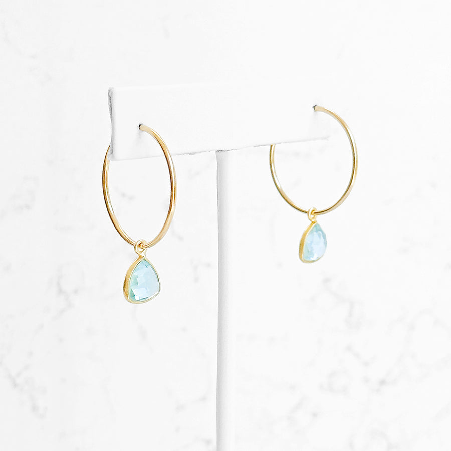 Blue Topaz Gemstone Hoop Earrings