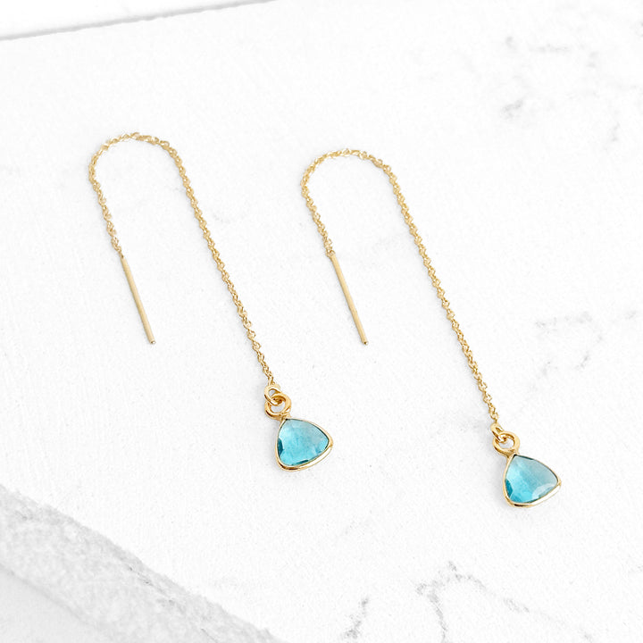 Aqua Quartz Triangle Threader Earrings