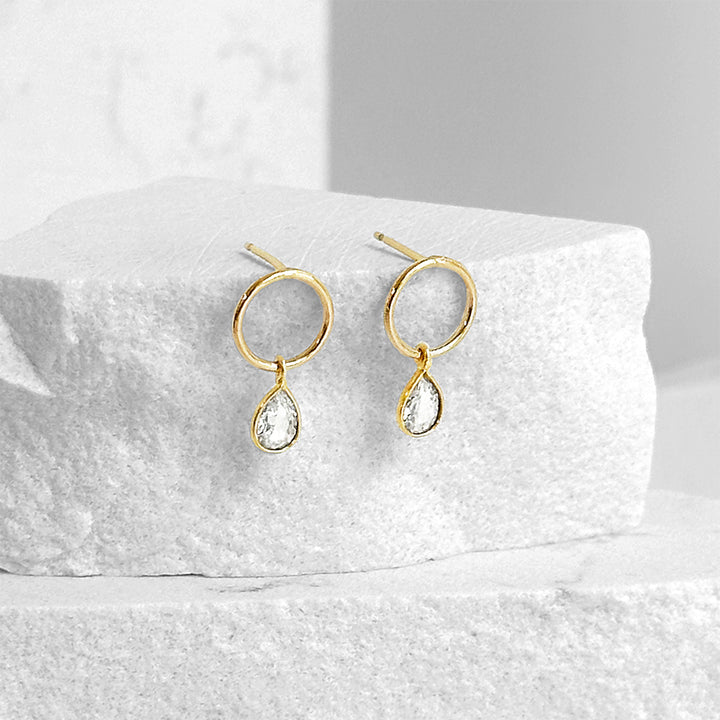 White Topaz Teardrop Circle Earrings