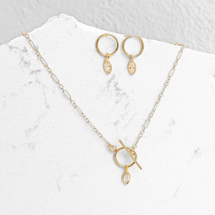 Petite White Topaz Marquise Earrings and Toggle Necklace