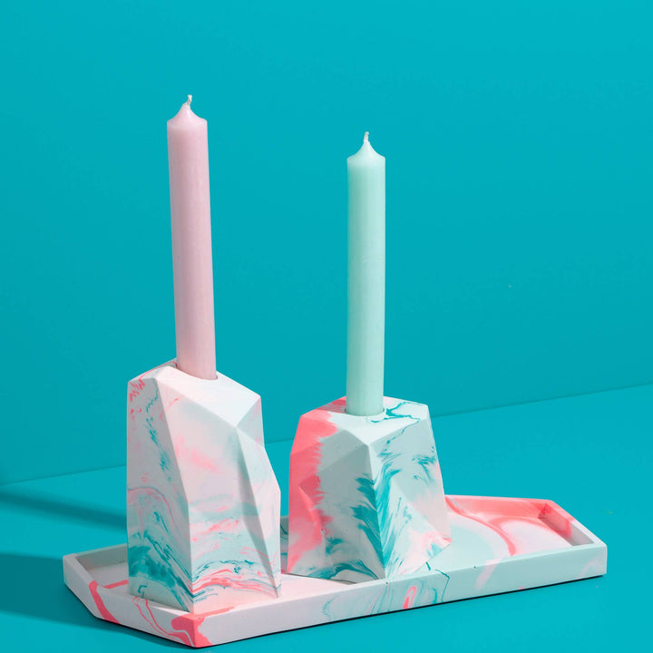 Short Candle Holder - Mint & Teal