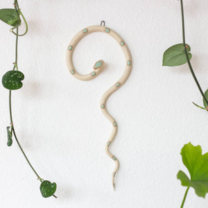 Ceramic Wall Snake, Medium, Sylvia (White/Mint)