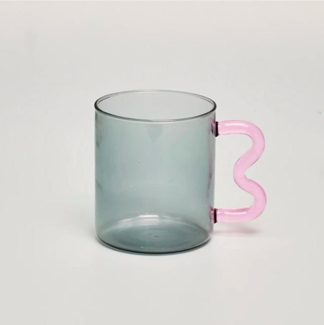 Squiggle Glass Mug Gray/Pink