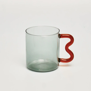 Colorful Ear Glass Mug: Grey with Brown Handle