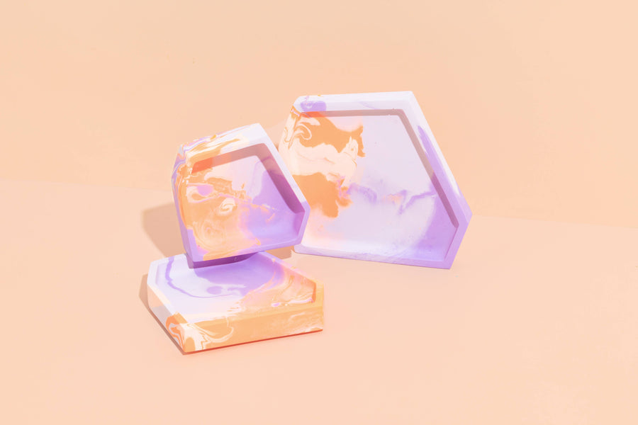 Set of Three Nested Trays - Purple & Peach
