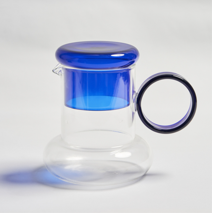 Glass Pitcher Teapot with Cup Lid: Blue