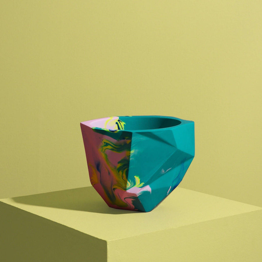 Medium Geometric Plant Pot - Emerald Green & Yellow
