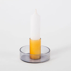 Duo Tone  Glass Candle Holder - Grey / Orange