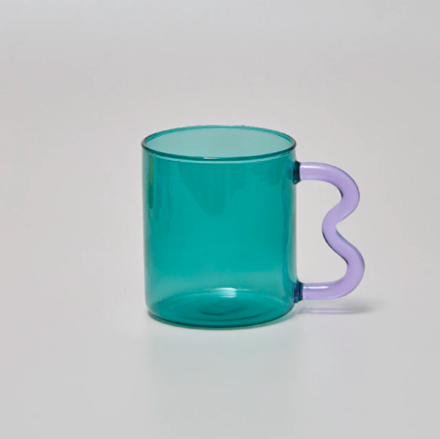Squiggle Glass Mug Teal/Purple