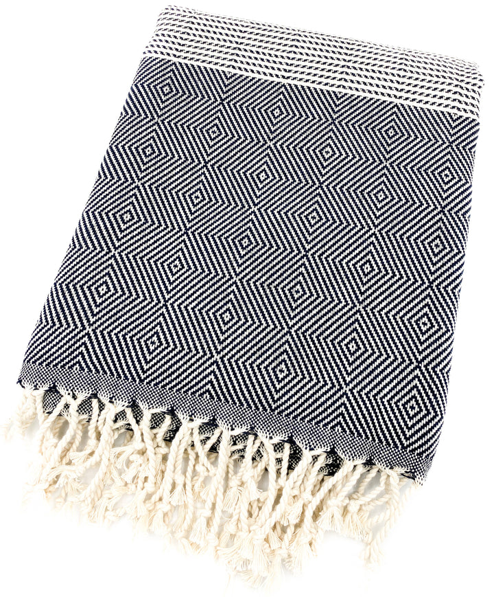 Diamond Cotton Throw Blanket | Turkish Towel Black