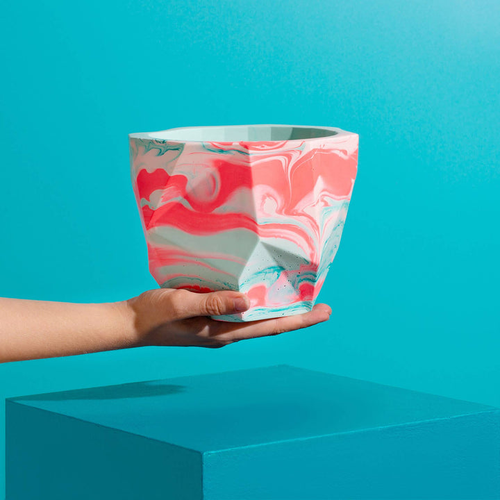 Large Geometric Plant Pot in Mint & Teal